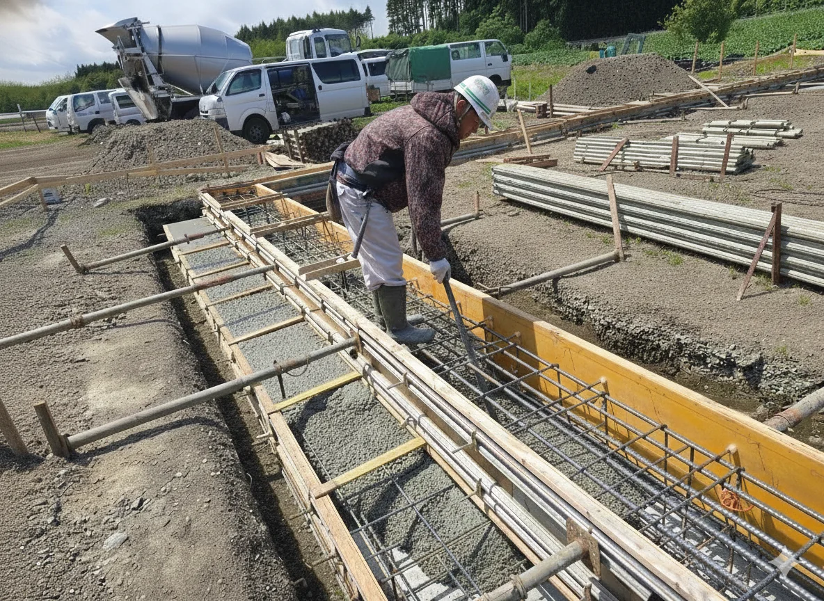 鉄筋と型枠の施工風景